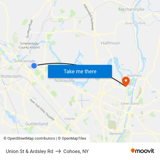 Union St & Ardsley Rd to Cohoes, NY map