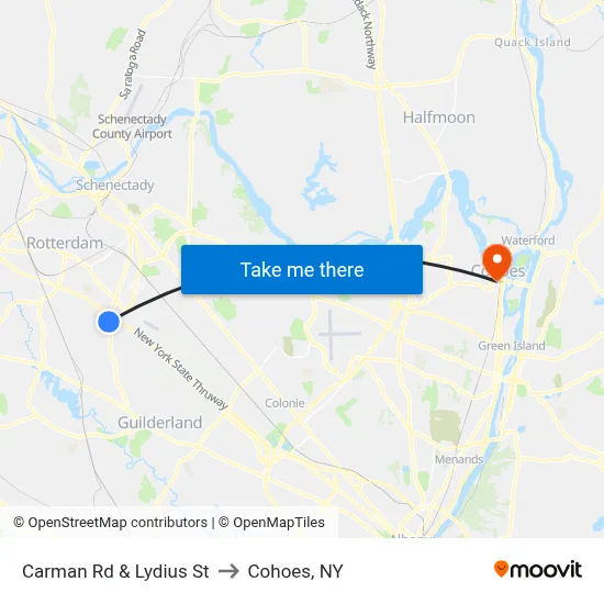 Carman Rd & Lydius St to Cohoes, NY map