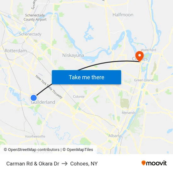 Carman Rd & Okara Dr to Cohoes, NY map