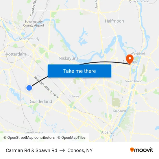 Carman Rd & Spawn Rd to Cohoes, NY map