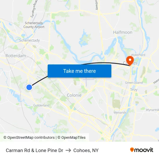 Carman Rd & Lone Pine Dr to Cohoes, NY map