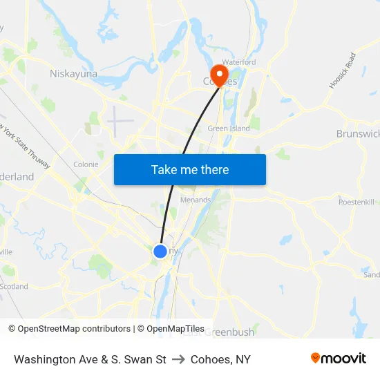 Washington Ave & S. Swan St to Cohoes, NY map