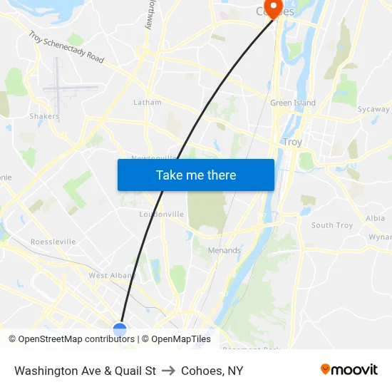 Washington Ave & Quail St to Cohoes, NY map