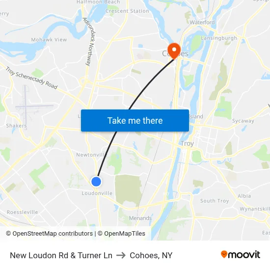 New Loudon Rd & Turner Ln to Cohoes, NY map