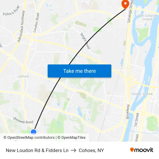 New Loudon Rd & Fidders Ln to Cohoes, NY map