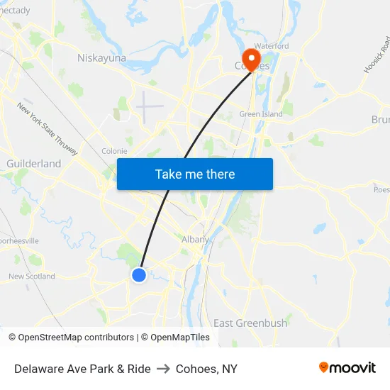 Delaware Ave Park & Ride to Cohoes, NY map