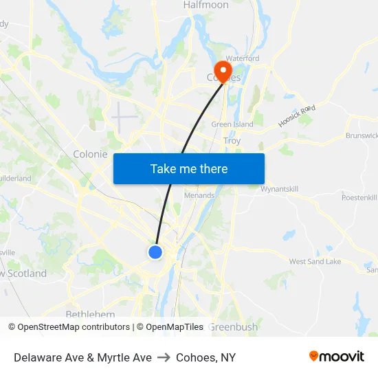 Delaware Ave & Myrtle Ave to Cohoes, NY map