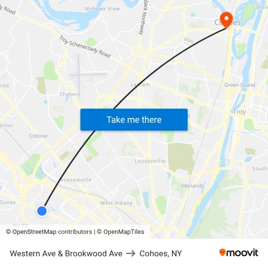 Western Ave & Brookwood Ave to Cohoes, NY map