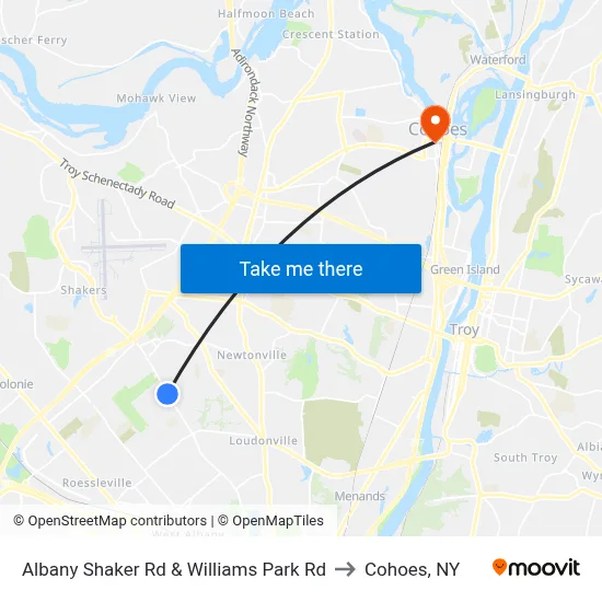 Albany Shaker Rd & Williams Park Rd to Cohoes, NY map
