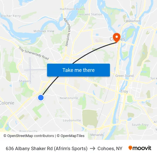 636 Albany Shaker Rd (Afrim's Sports) to Cohoes, NY map