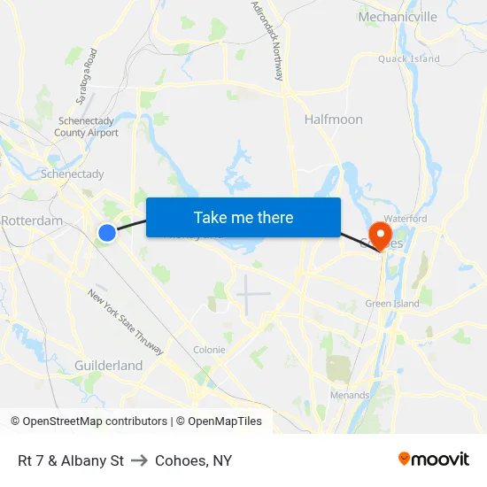 Rt 7 & Albany St to Cohoes, NY map