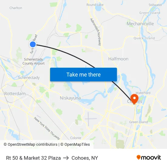 Rt 50 & Market 32 Plaza to Cohoes, NY map