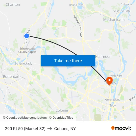 290 Rt 50 (Market 32) to Cohoes, NY map