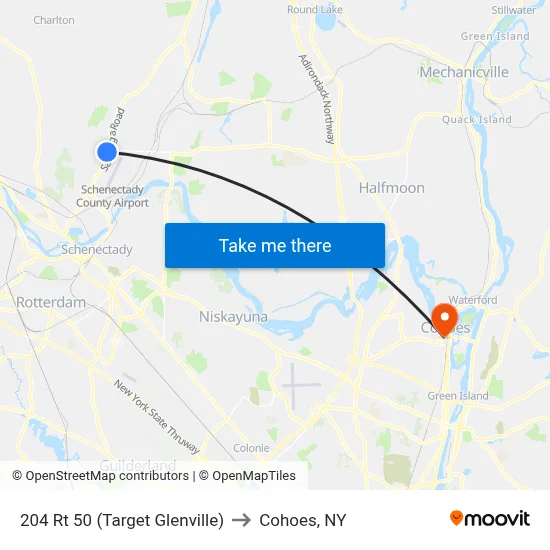 204 Rt 50 (Target Glenville) to Cohoes, NY map
