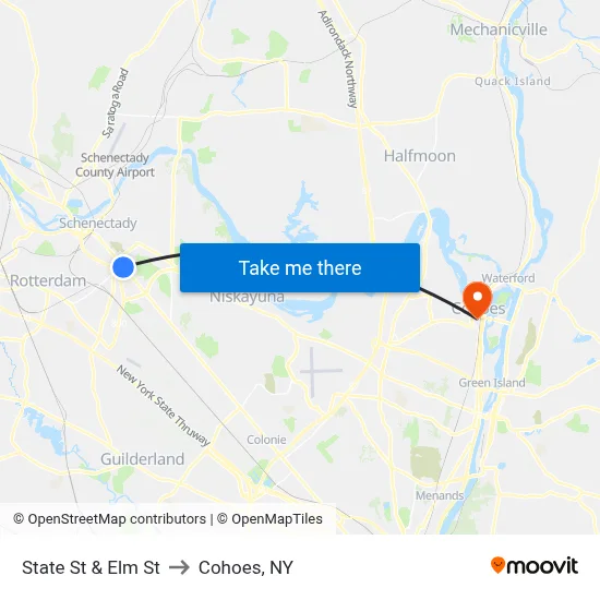 State St & Elm St to Cohoes, NY map