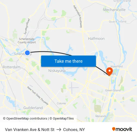 Van Vranken Ave & Nott St to Cohoes, NY map