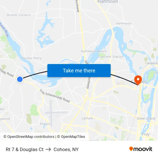 Rt 7 & Douglas Ct to Cohoes, NY map