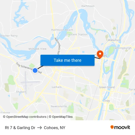 Rt 7 & Garling Dr to Cohoes, NY map