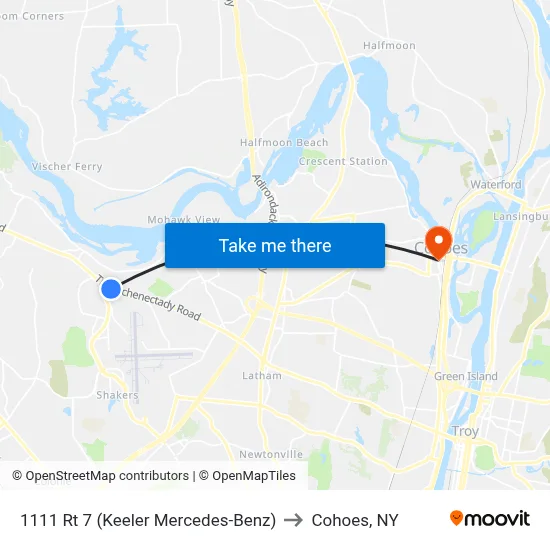 1111 Rt 7 (Keeler Mercedes-Benz) to Cohoes, NY map