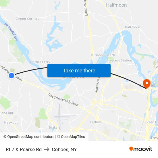 Rt 7 & Pearse Rd to Cohoes, NY map