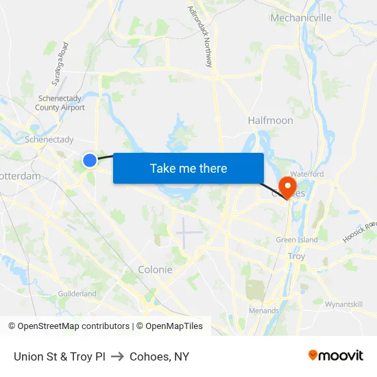 Union St & Troy Pl to Cohoes, NY map