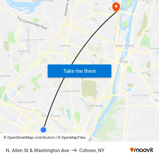 N. Allen St & Washington Ave to Cohoes, NY map