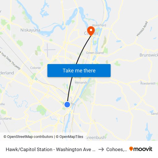 Hawk/Capitol Station - Washington Ave & Hawk St to Cohoes, NY map