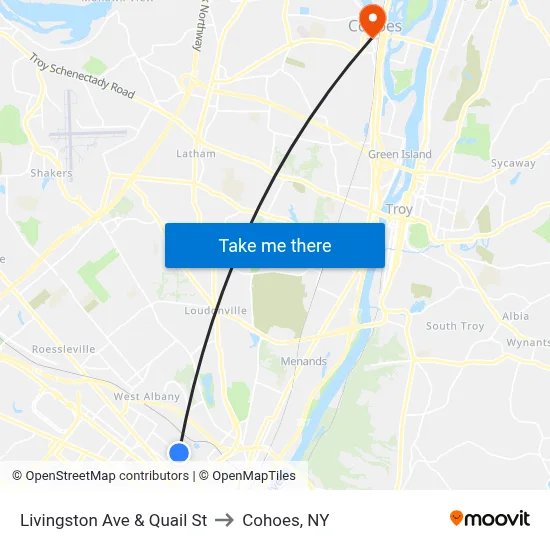 Livingston Ave & Quail St to Cohoes, NY map