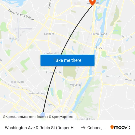 Washington Ave & Robin St (Draper Hall) to Cohoes, NY map