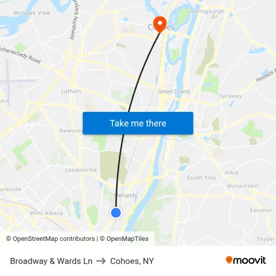 Broadway & Wards Ln to Cohoes, NY map