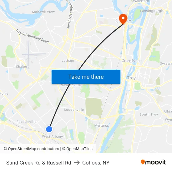 Sand Creek Rd & Russell Rd to Cohoes, NY map