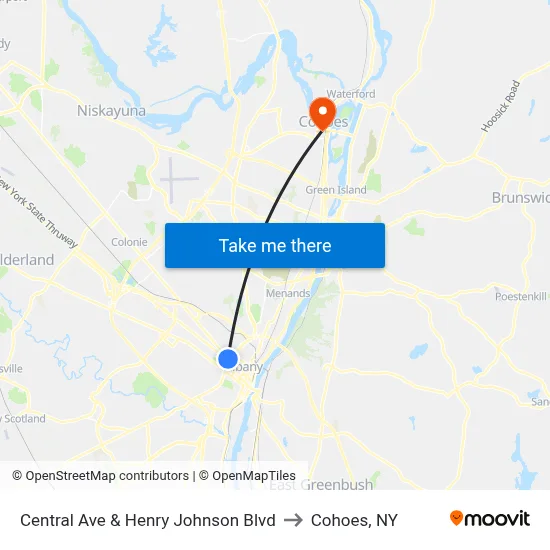 Central Ave & Henry Johnson Blvd to Cohoes, NY map
