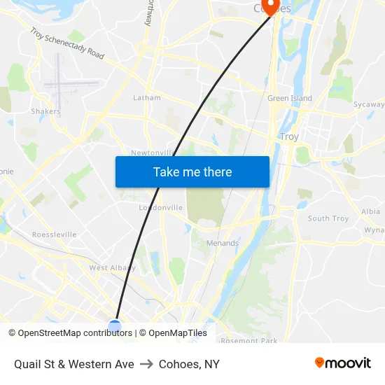 Quail St & Western Ave to Cohoes, NY map