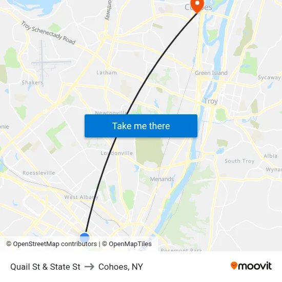 Quail St & State St to Cohoes, NY map