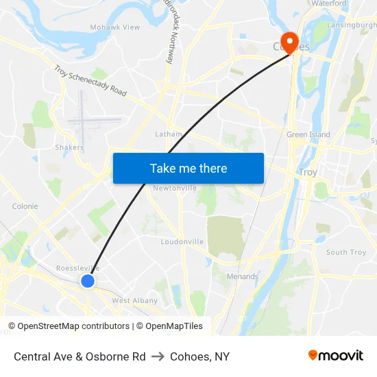 Central Ave & Osborne Rd to Cohoes, NY map