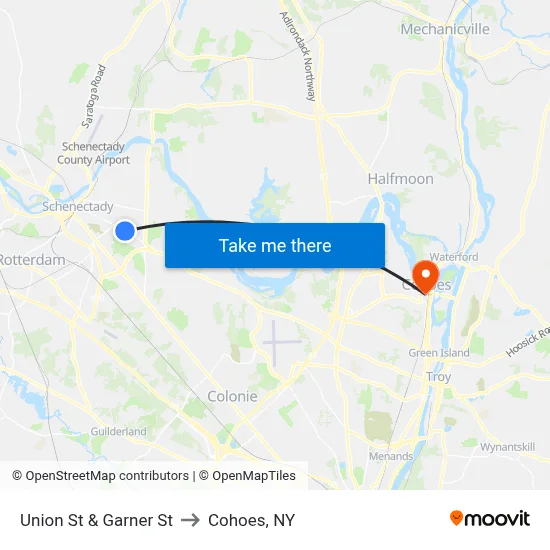 Union St & Garner St to Cohoes, NY map