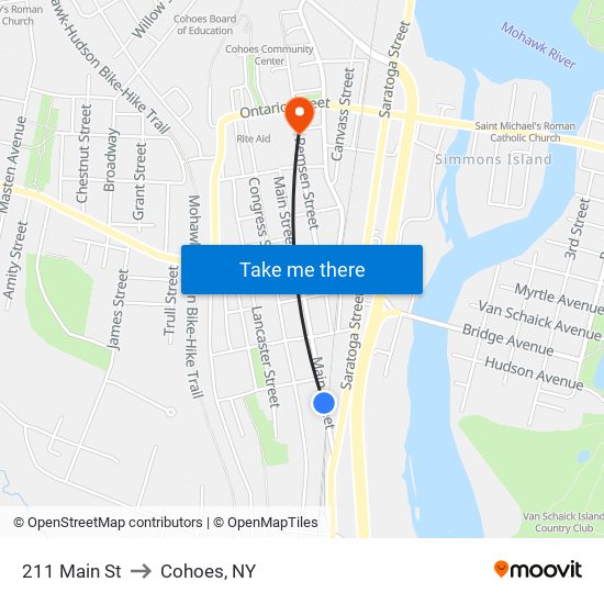 211 Main St to Cohoes, NY map