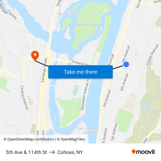 5th Ave & 114th St to Cohoes, NY map