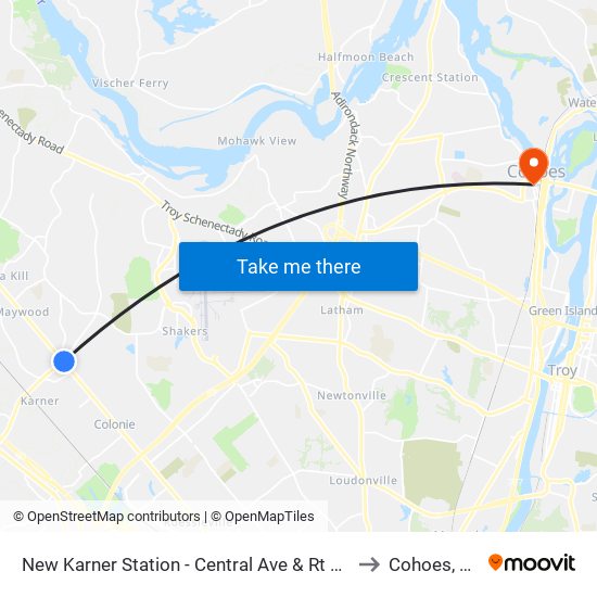 New Karner Station - Central Ave & Rt 155 to Cohoes, NY map