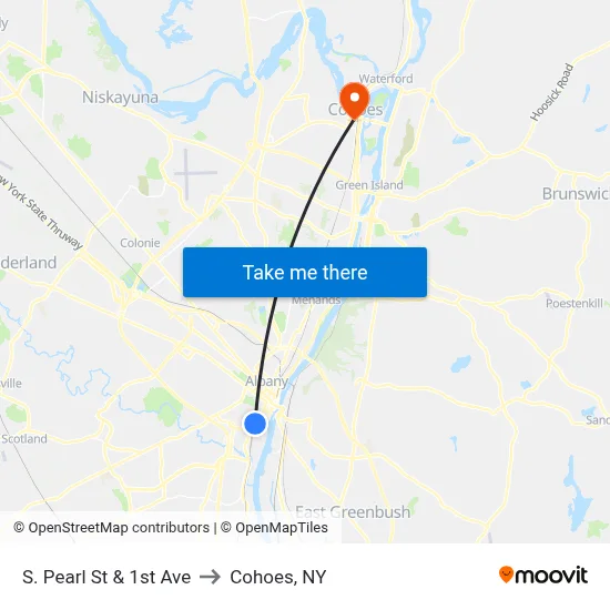 S. Pearl St & 1st Ave to Cohoes, NY map