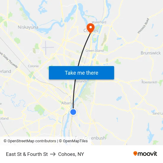East St & Fourth St to Cohoes, NY map