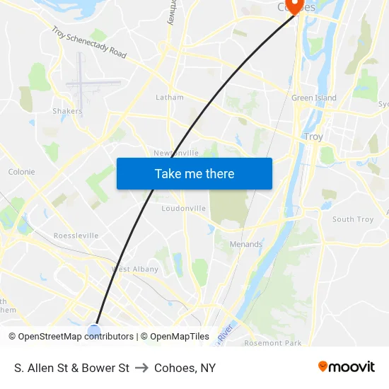 S. Allen St & Bower St to Cohoes, NY map