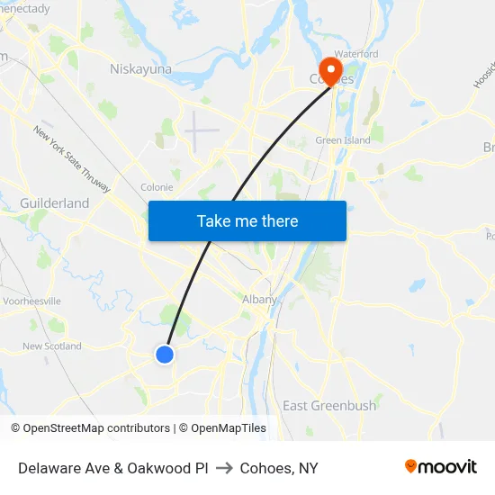 Delaware Ave & Oakwood Pl to Cohoes, NY map