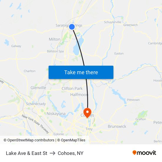 Lake Ave & East St to Cohoes, NY map