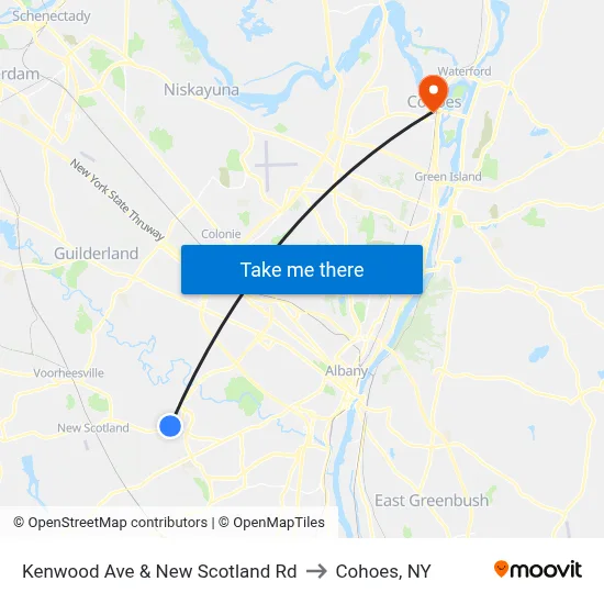 Kenwood Ave & New Scotland Rd to Cohoes, NY map