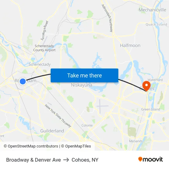 Broadway & Denver Ave to Cohoes, NY map
