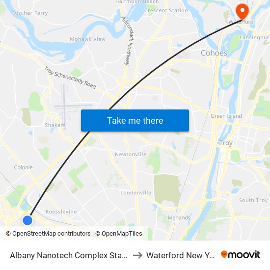 Albany Nanotech Complex Station to Waterford New York map