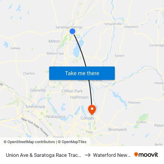 Union Ave & Saratoga Race Track Gate 1 to Waterford New York map