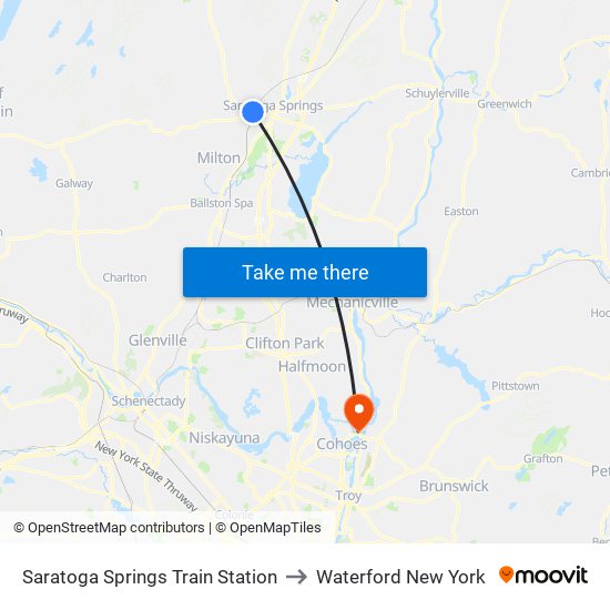 Saratoga Springs Train Station to Waterford New York map