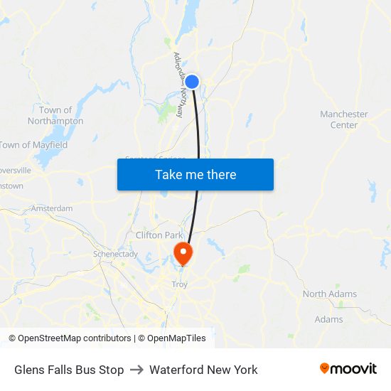 Glens Falls Bus Stop to Waterford New York map